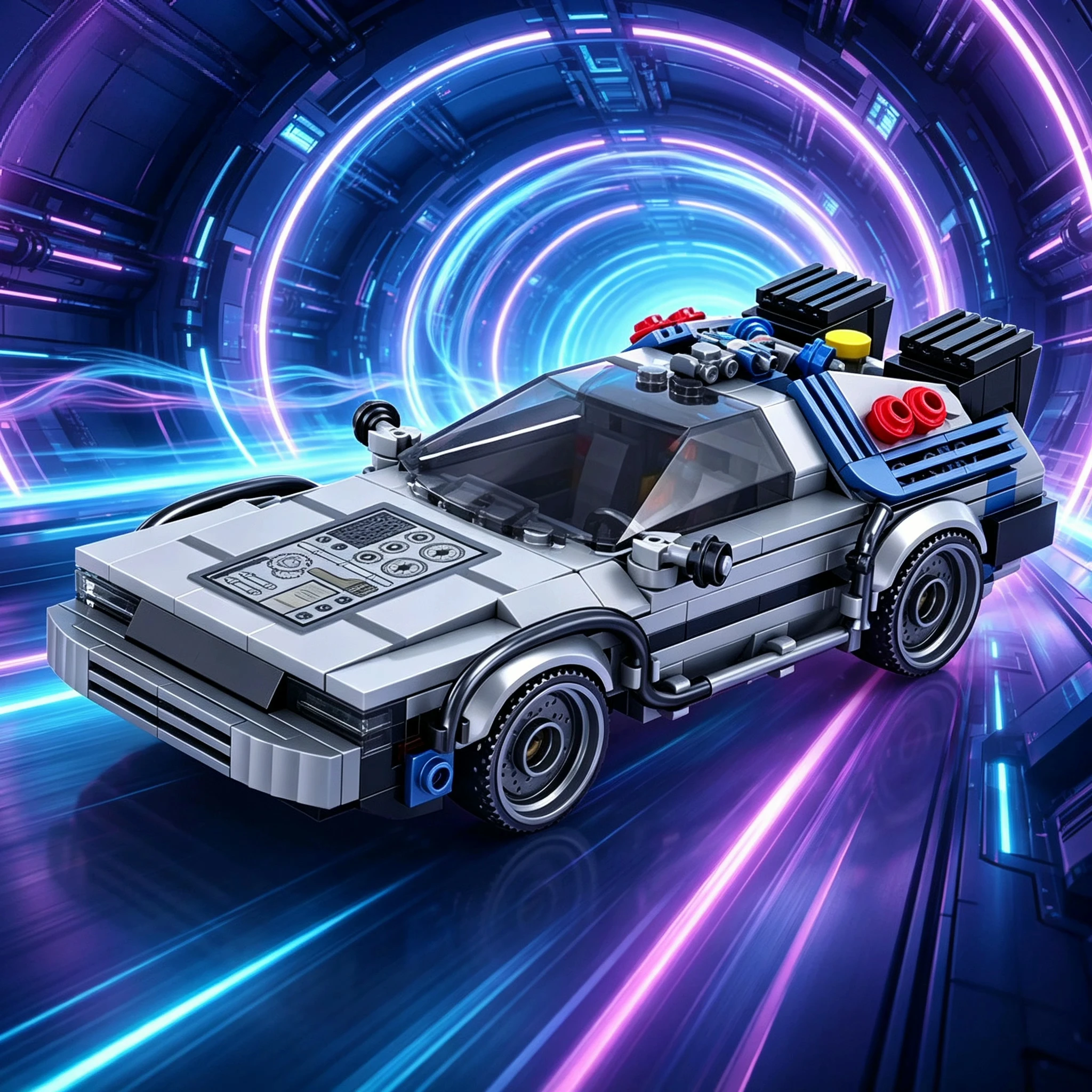 Building block set sci-fi sports racing car time machine racing car MOC toy gift collectible model cool ornament