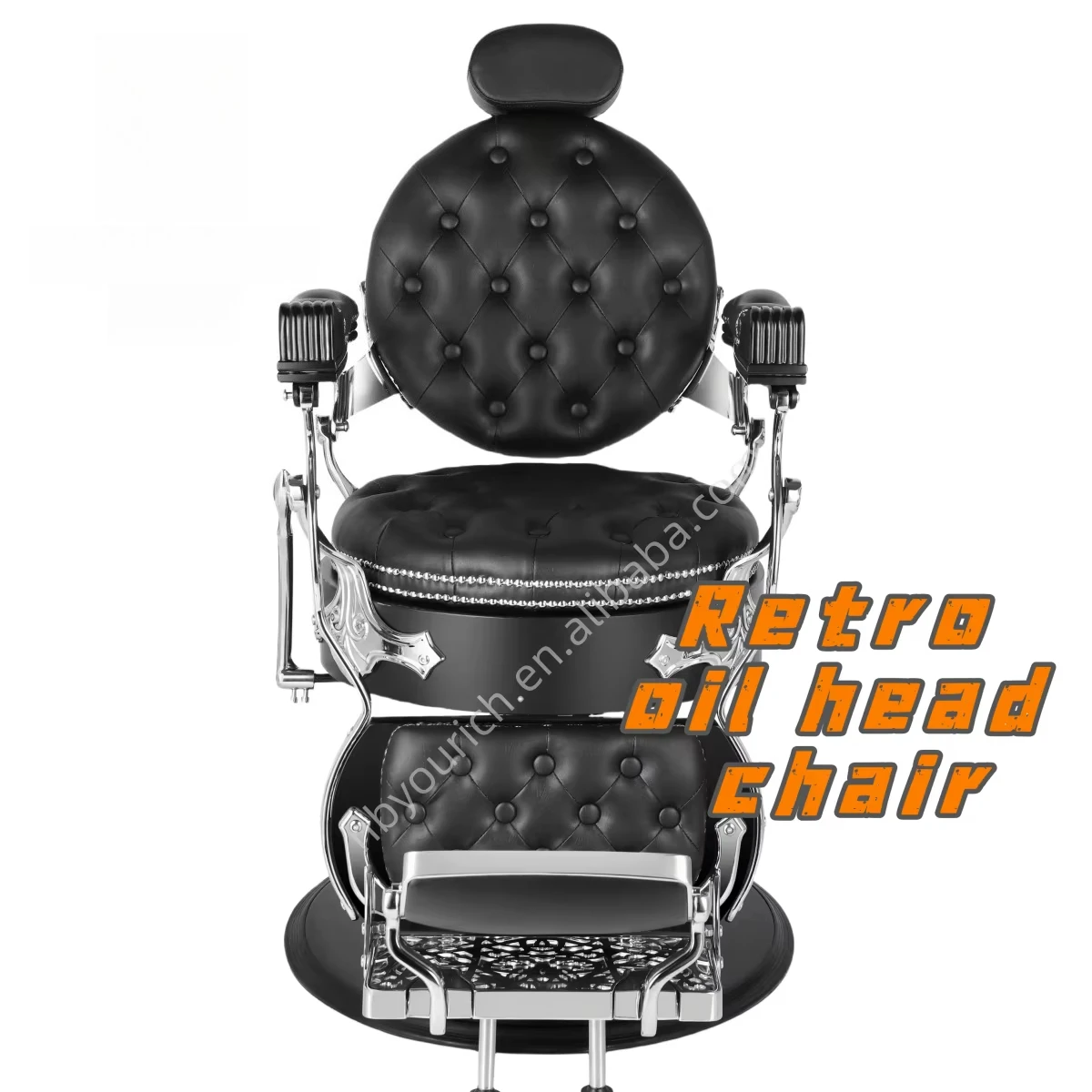 

Black Barber Chair Hydraulic Lifting Vintage Chair Stainless Steel Reclining Chair for Beauty Salon