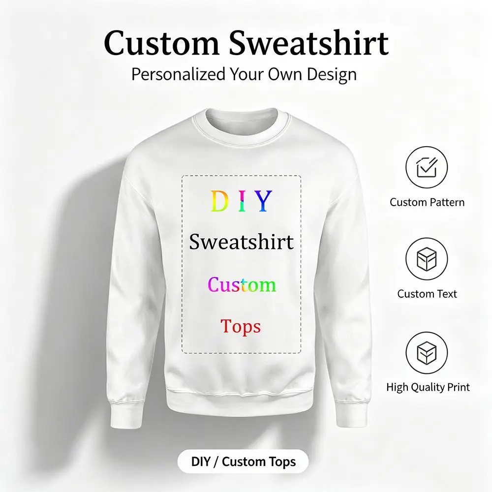 DIY Custom Crewneck Sweatshirt Personalized Photo Text Logo Print Pullover Tops Unisex Fashion Casual Long Sleeve Streetwear