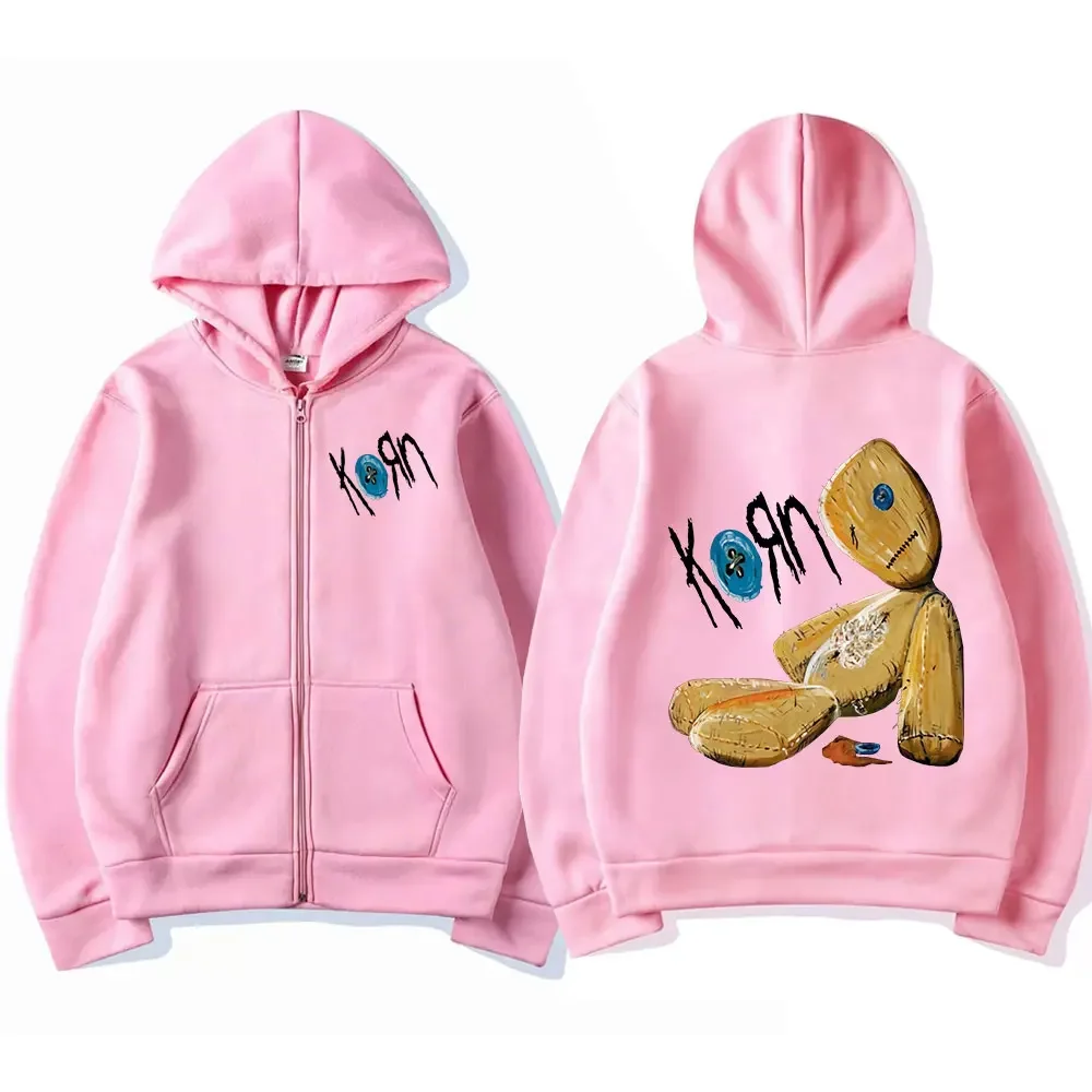 Korn Issues Rock Band New Black Zipper Hoodie Metal Gothic Vintage Oversized Zip Up Hoodies Streetwear Men Women Jacket Coats
