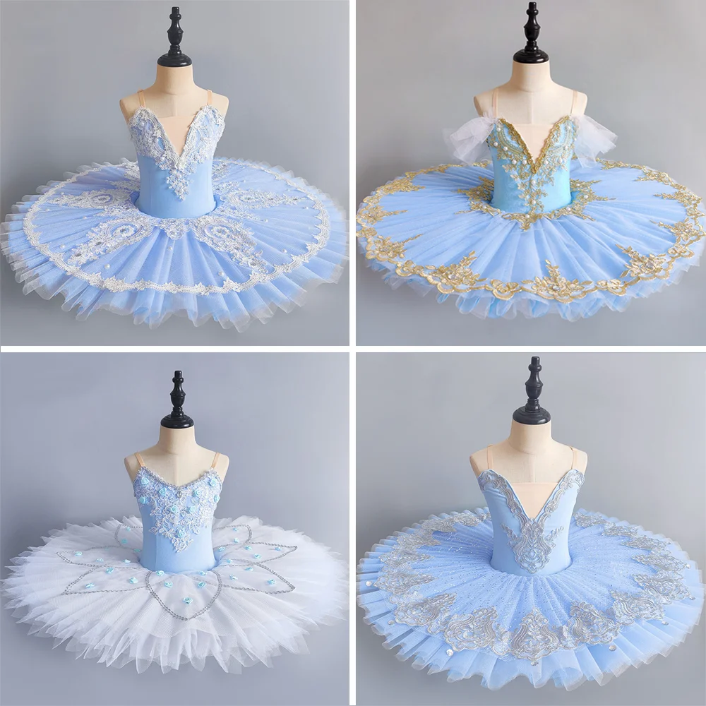 

Blue Professional Ballet Tutu Platter Pancake Dress for Girls Little Swan Dance Skirt & Performance Costume for Kids Stage Show