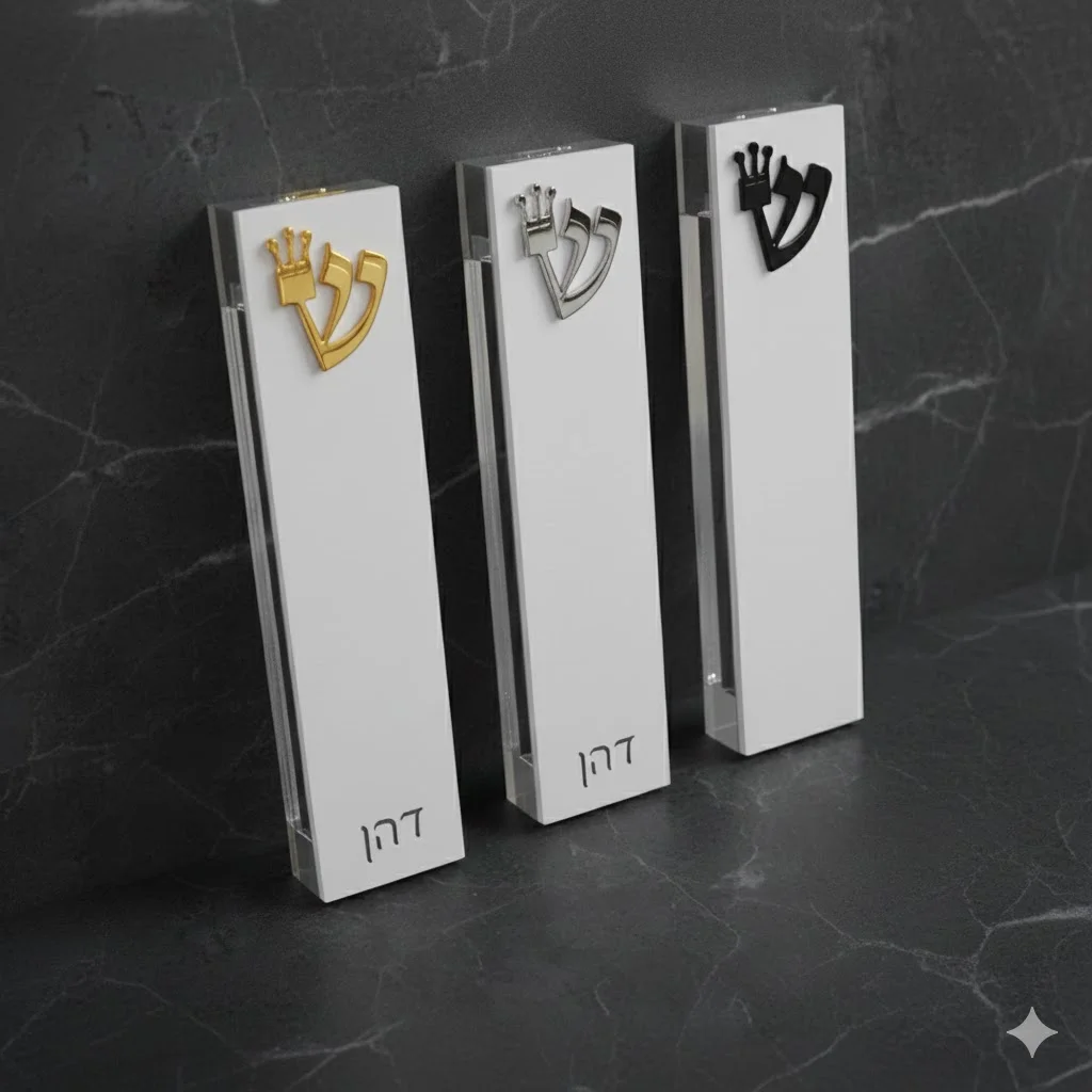 Acrylic Mezuzah Case Modern Jewish Door Mezuzah with Shin Priestly Blessing Personalized Hebrew Name Israel Judaica Gift