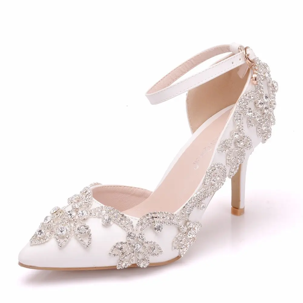 Style High Heels Sexy Women Pumps Sandals  Rhinestone Wedding PU 7.8 CM Thin Heels Side Air Woman Shoe Elegant Sexy  Sandals