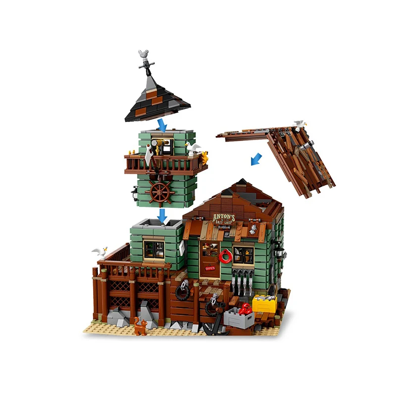 21310MOC Old Fishing House Street View City House Architecture Boys and Girls Series Assembled Adult High Tech Building Toys