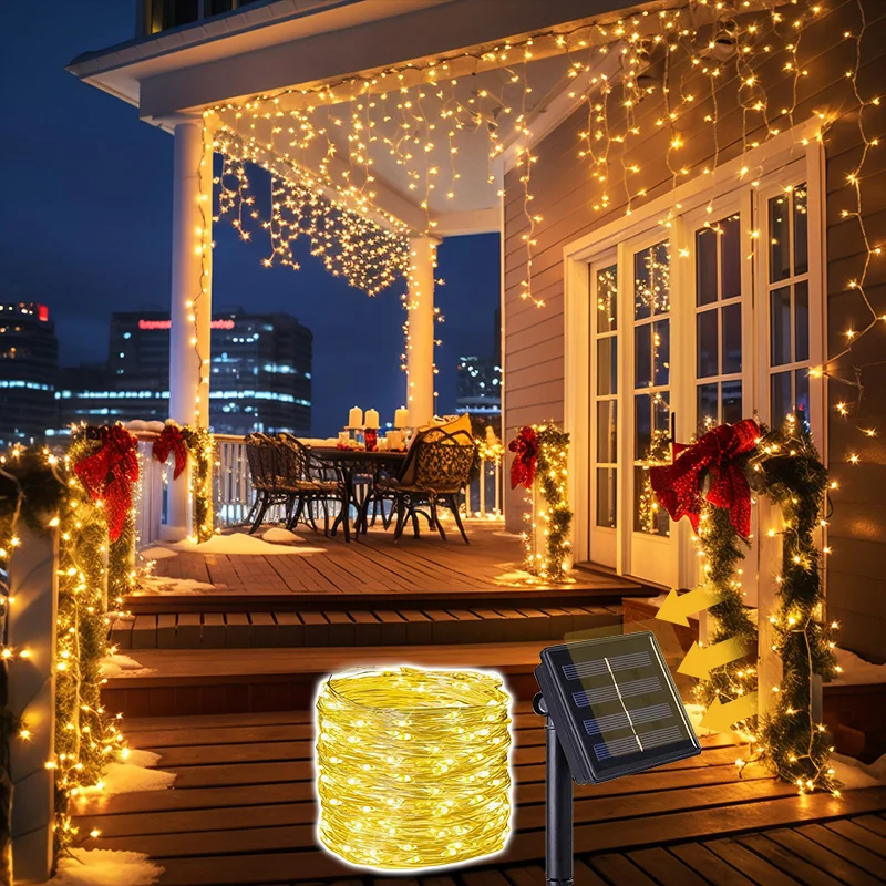 7m/12m/22m/32m LED Solar String Light Christams Outdoor Garden Fairy Lights 300Leds Waterproof Lamp for Wedding Party Decor