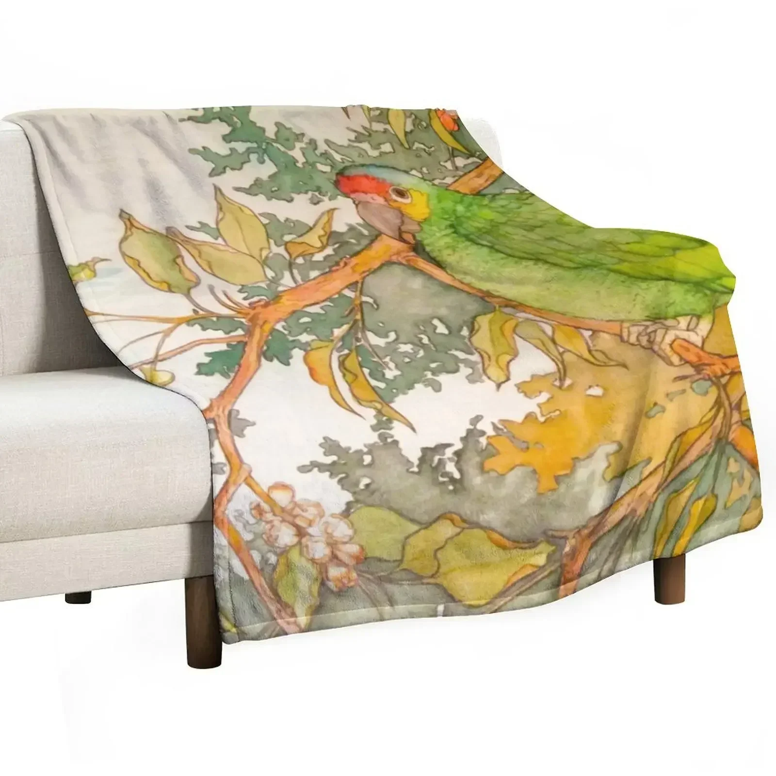 Red Lored Amazon Parrot Watercolor Throw Blanket wednesday Sofas Blankets