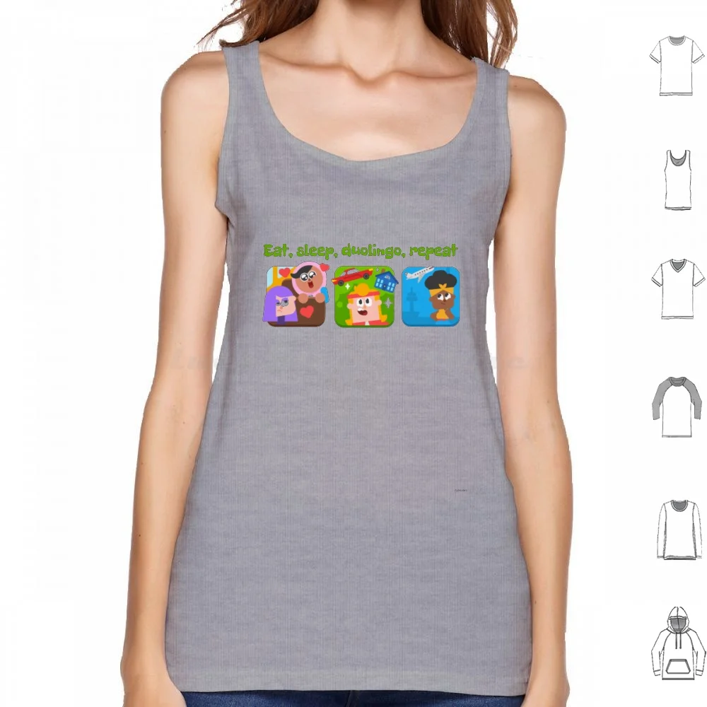 Eat , Sleep , Duolingo , Repeat Tank Tops Print Cotton You Missed Your Lesson Duolingo Owl Duolingo Meme Duolingo