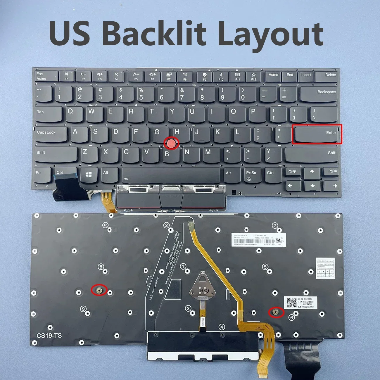 

US Latin Hebrew Russian Estonia Backlit Keyboard For Lenovo Thinkpad X1 Carbon 7th Gen 2019 Type 20QE 20R1 Series Bluetooth Key