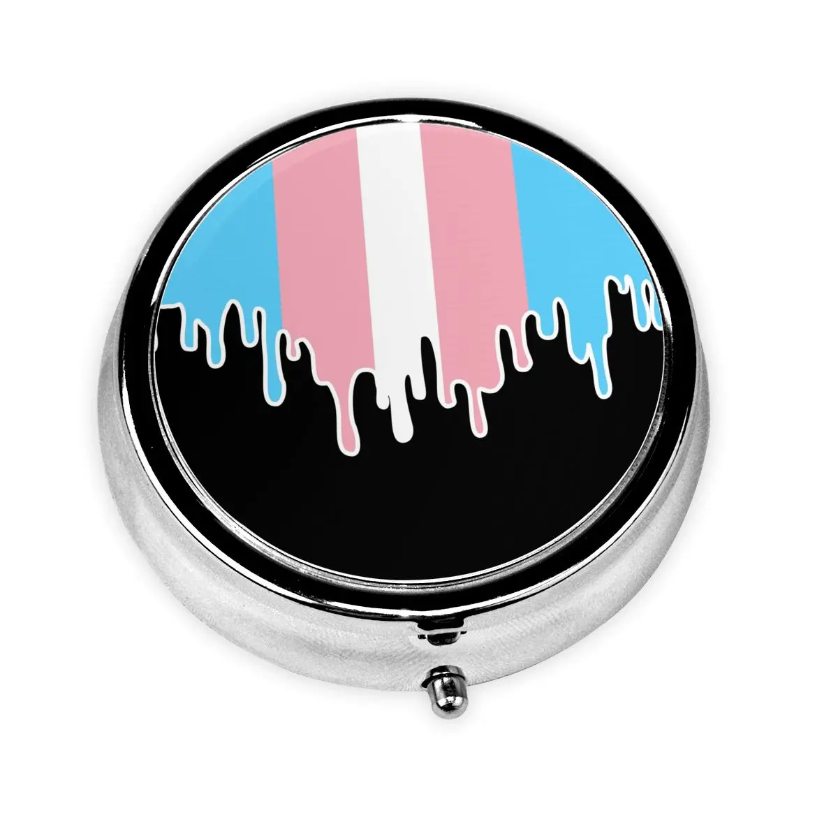 

Trans Pride Drip Round Pill Box 3 Grids Pills Dispenser Lesbian LGBT Gay Pride Portable Medicine Holder Storage Box Container