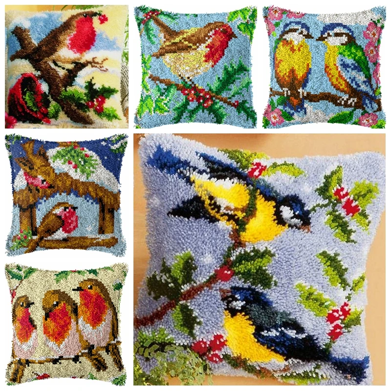 

Forest Bird Style Landscape Pillow Embroidery Set Latch Hook Kit Latch Hook Cross Stitch Canvas For Plastic Bag Home Decoration