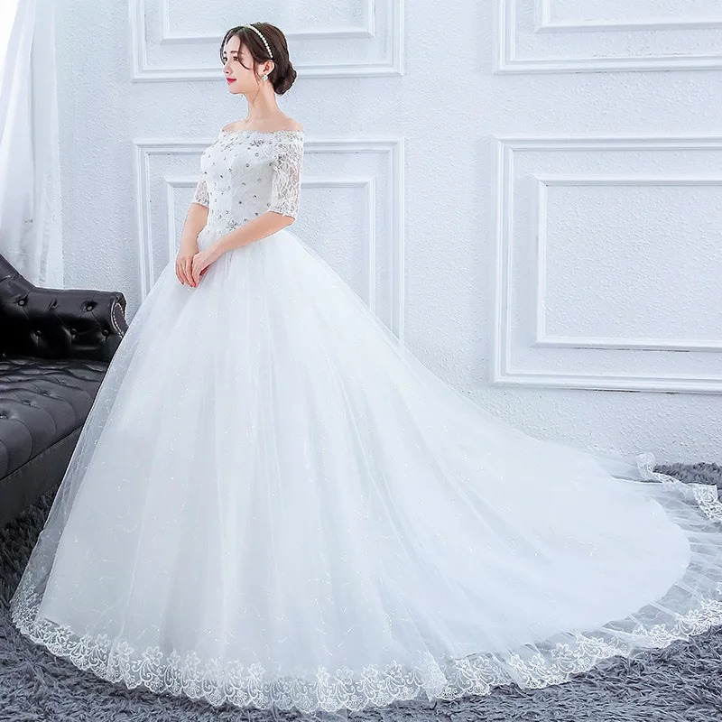 Elegancka suknia balowa suknie ślubne z koralików tiulowy pociąg suknie ślubne formalne Vestido De Noiva robe de mariée