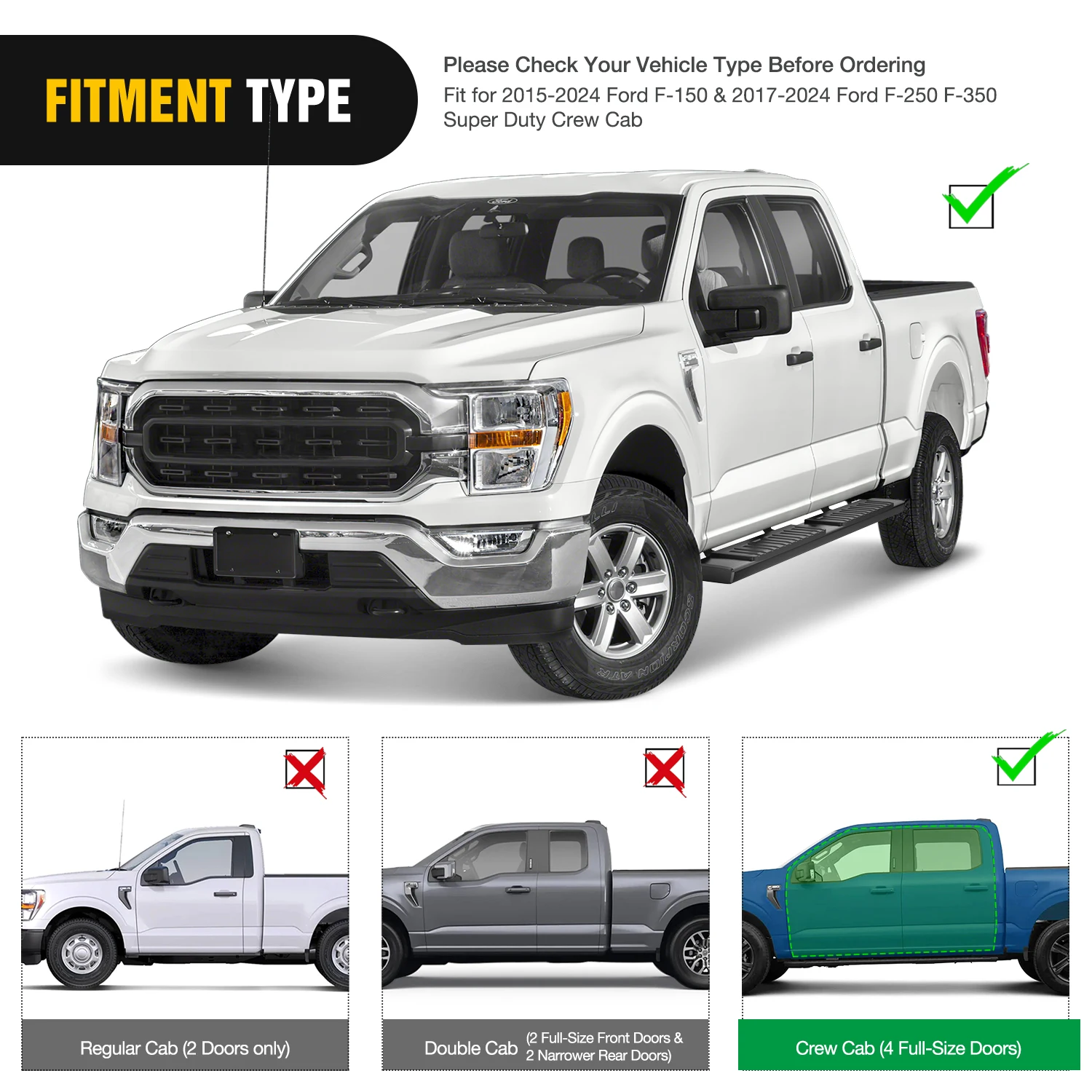 Nilight Running Boards for 2015-2026 Ford F-150 SuperCrew Cab Pickup 4 Door 2017-2026 Ford F-250 F-350 Super Duty Crew Cab 6 Inch Slip-Proof Aluminum Side Step Nerf Bars