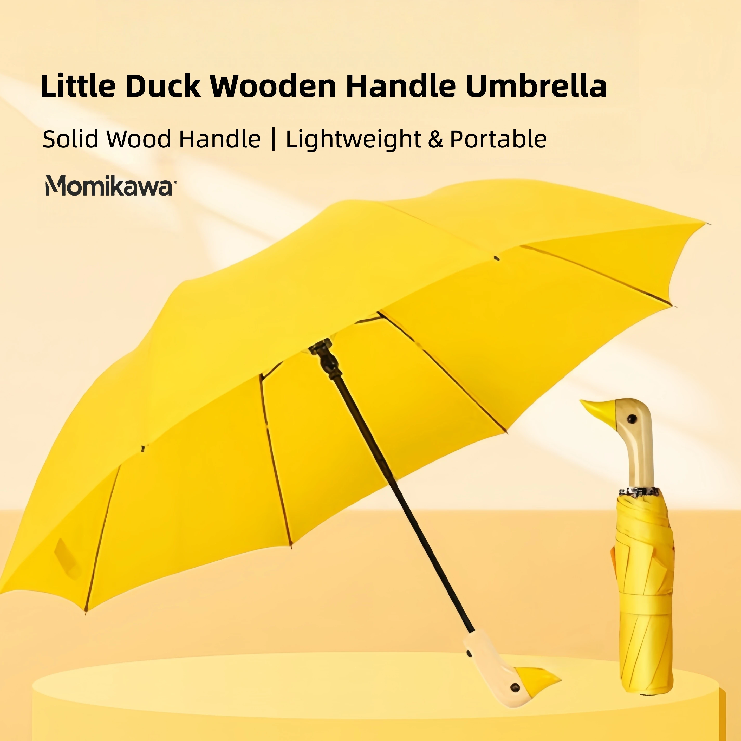 

Зонт с 8 ребрами и ручкой в виде желтой утки, милый, с деревянной ручкой в виде утки, складной, легкий, портативный, для женщин, подарок на день рождения, Рождество