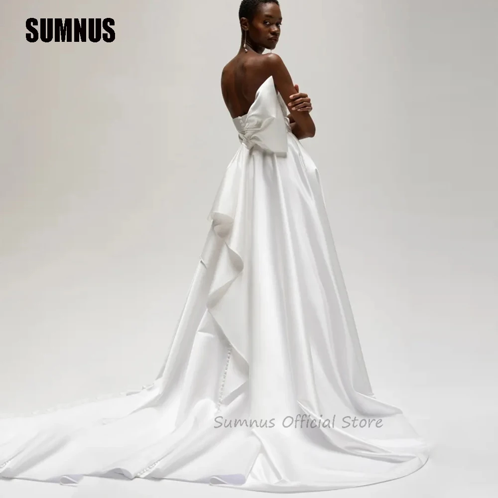 SUMNUS Simple A Line Modern Bridal Dresses Charming Strapless Wedding Dress Ruched Bow Bride Gowns for Women فستان حفلات الزفاف