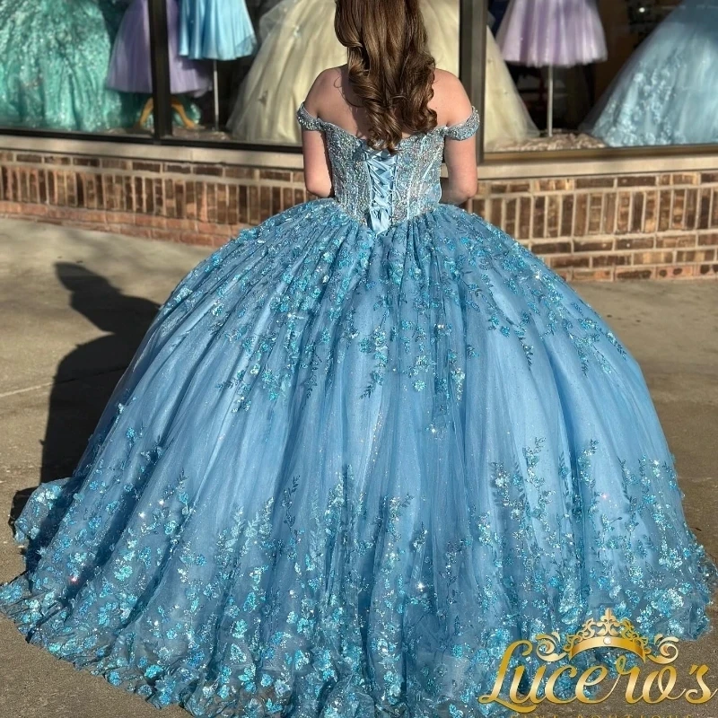 Robes de Quinceanera Kly de Rotterdam avec appliques en dentelle perlée, robe de Rhde remise des diplômes, robe de luxe formelle, bleu ciel, Sweet 15