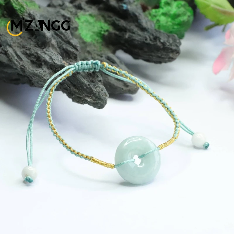 Natural Myanmar A Goods Jade Peace Buckle Bracelet Hand-woven Jade Hand String Simple Fashion Jewelry for Men and Women Gifts