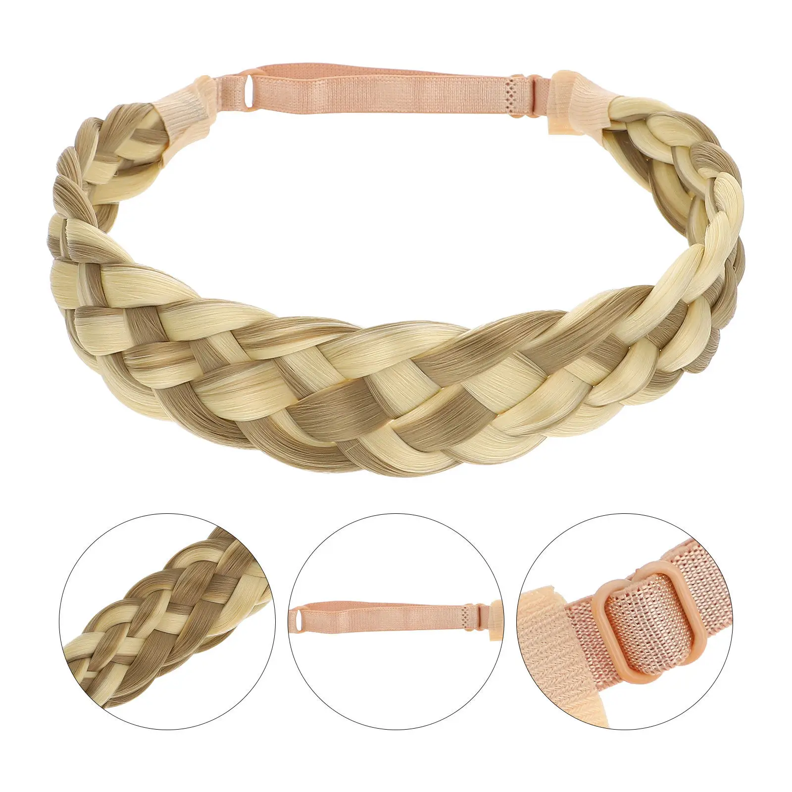 Women Headband Retro Braided Hairband Bohemian Braid Headpiece Adjustable Strap for Wedding Party Daily Casual Events Photo