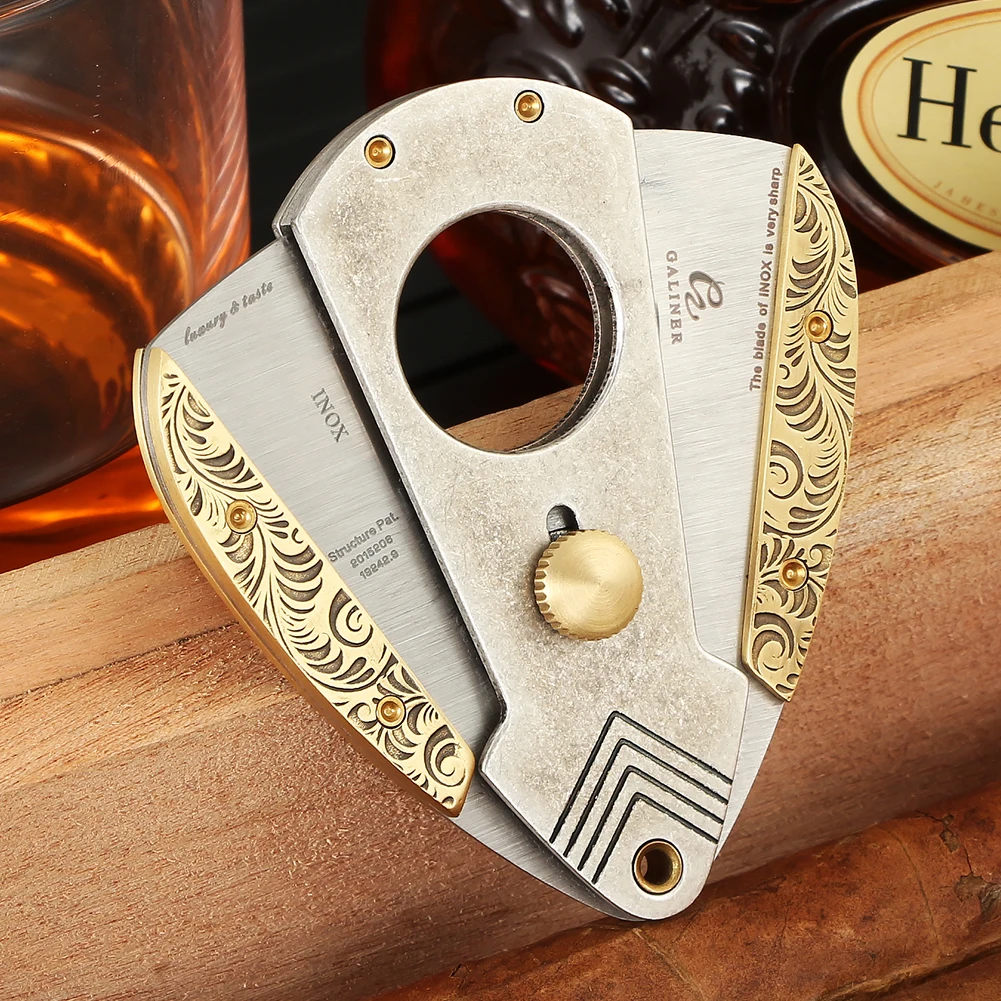 

GALINER Portable Tobacco Cutter Guillotine Scissors Metal Cigar Cutter with Leather Package Bag for Smoking Lover