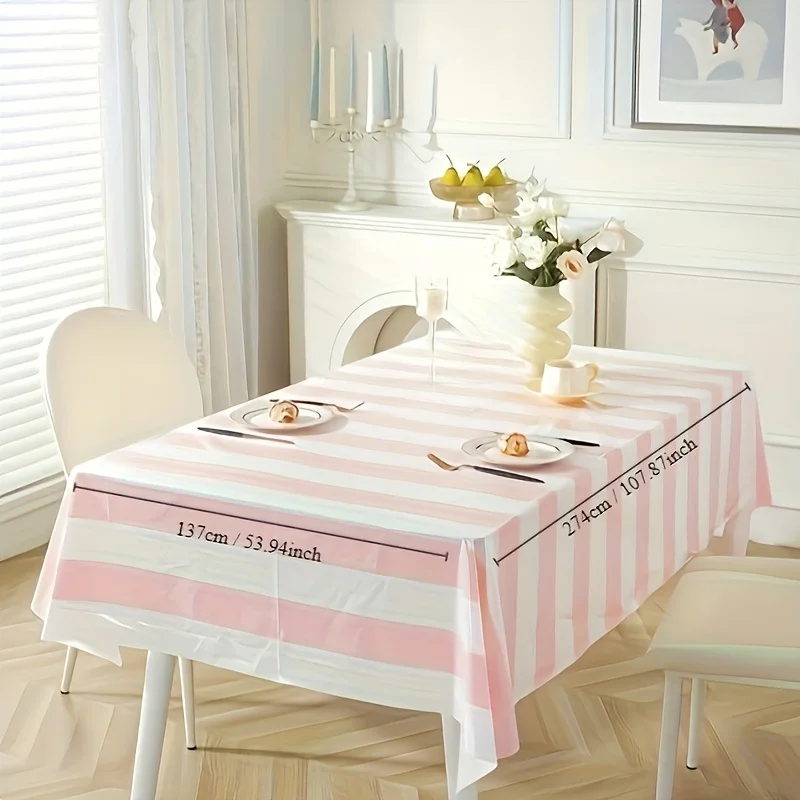 1/2pcs Vibrant Pastel Pink and White Striped Rectangular Tablecloth - Disposable and Convenient Decoration for Perfect Fit