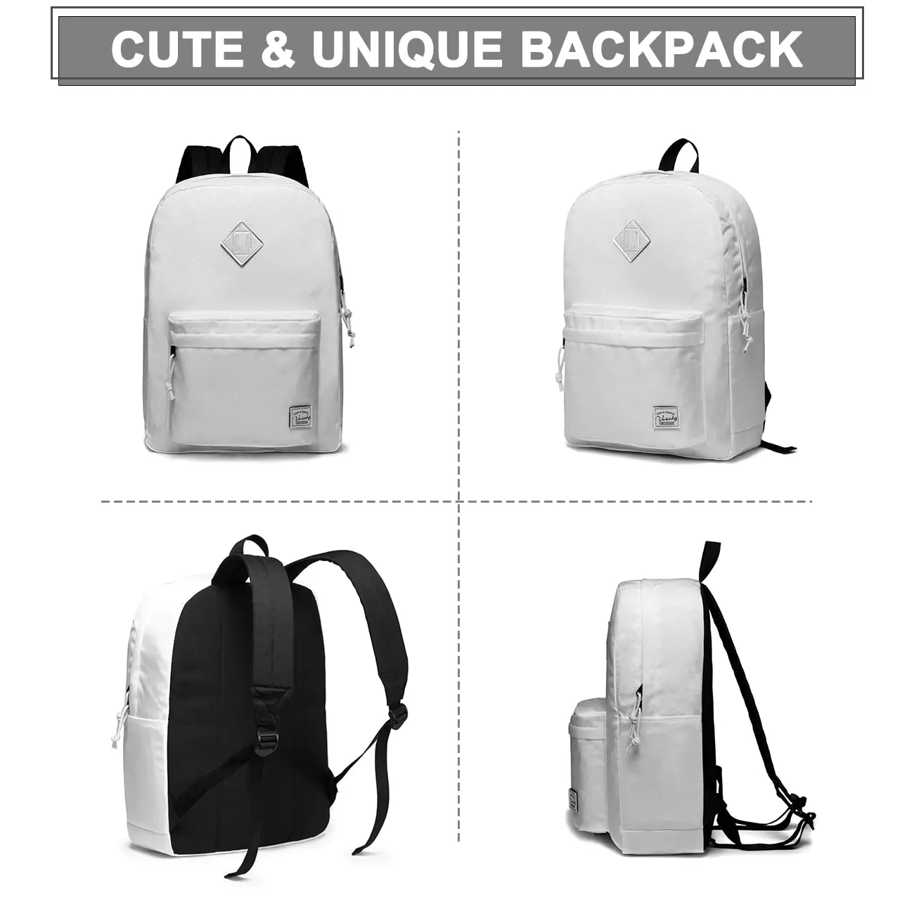 Lightweight Backpack for School, Classic Basic Water Resistant Casual Daypack for Travel with Bottle Side Pockets