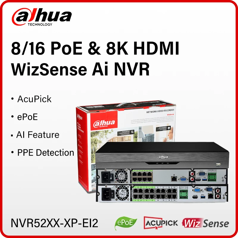 Dahua Original WizSense 8K NVR International Version 8PoE 16PoE AcuPick PPE Detection AI Features NVR5208-8P-EI2 NVR5216-16P-EI2
