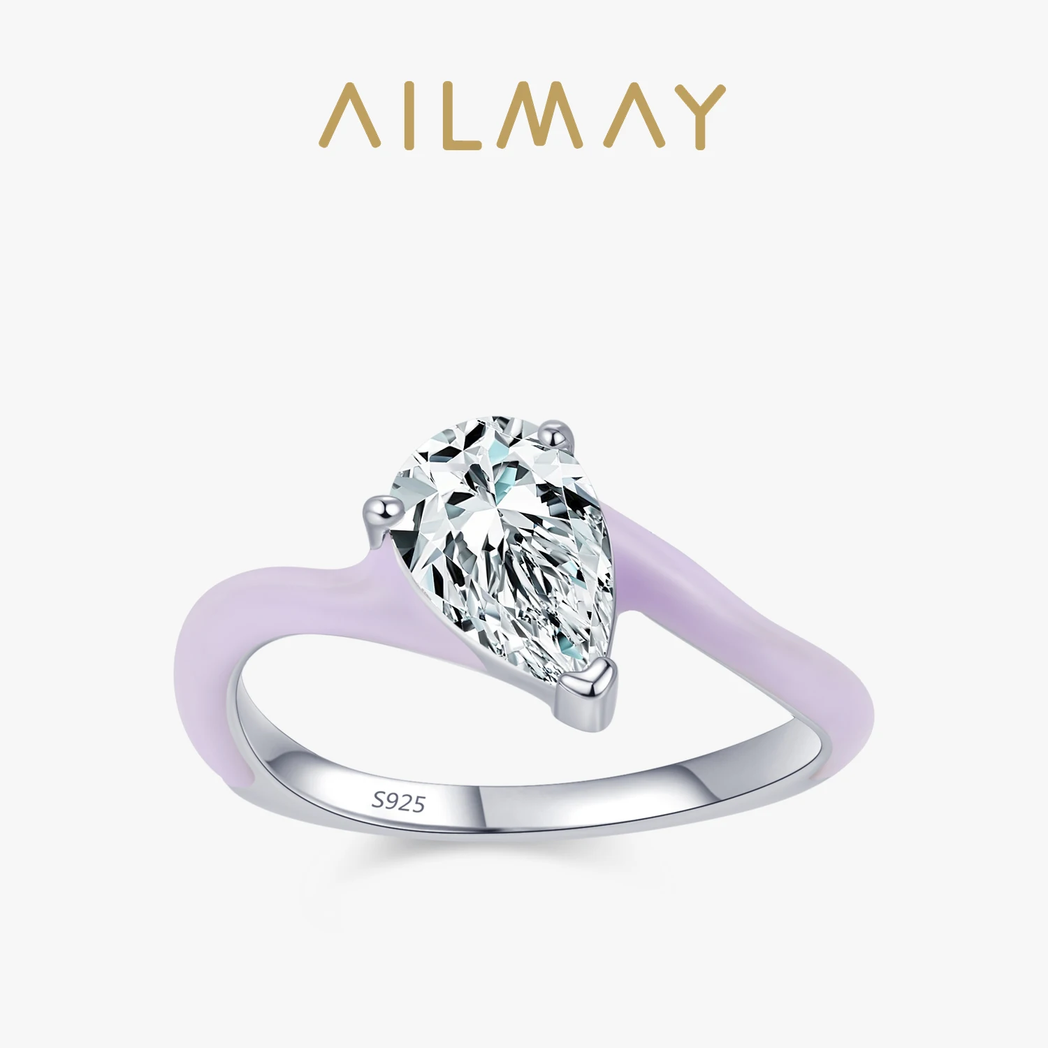 

Ailmay 100% стерлинговое серебро 925 пробы, роскошное кольцо грушевидной формы с цирконом для женщин, модное высококачественное фиолетовое эмаль, вечерние украшения