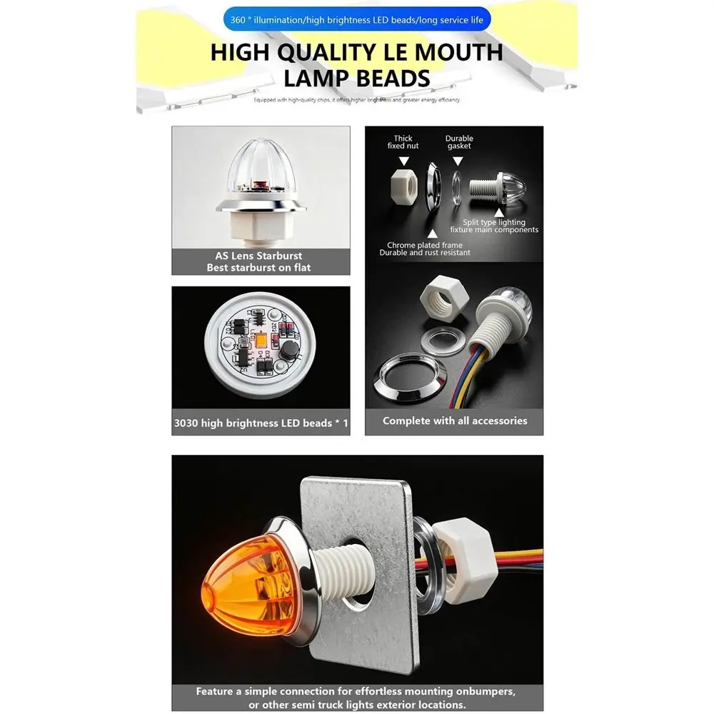 1.25 Inch Diameter LED Side Marker Light Small Size Decorative Lamp LED Clearance Light Universal Fit Watermelon Design