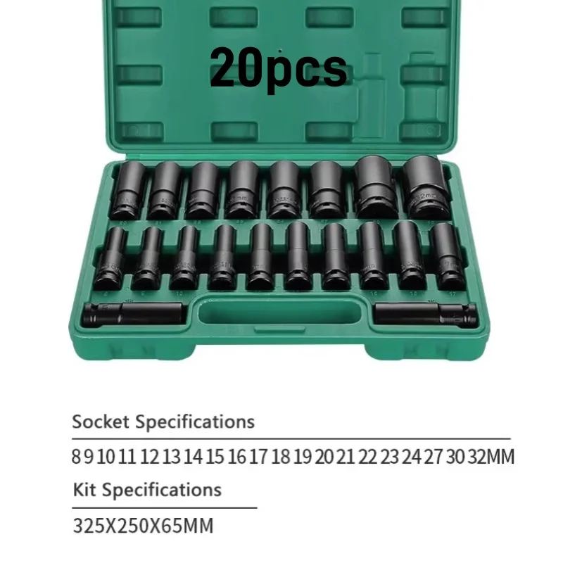 15/20 Pieces of 8-32mm Electric Wrench Set High Carbon Steel Hexagonal Electric Drill Pneumatic Screwdriver Socket Black