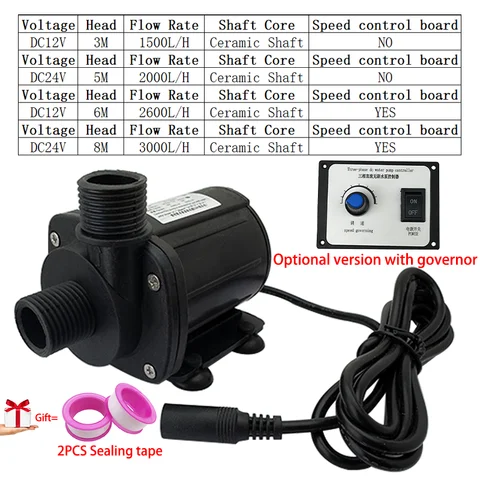 High Pressure Pump with Governor 1/2" Ceramic Pump 3000L/H 8M Head, DC 12V 24V Submersible Brushless Pump with EU Adapter