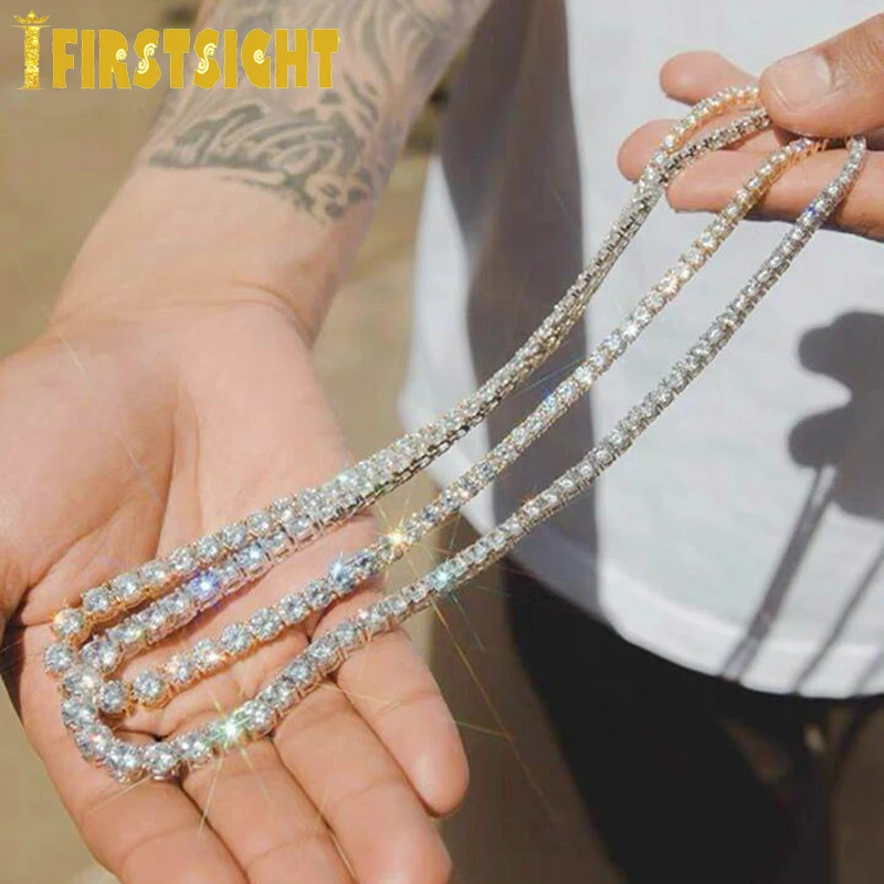 New Hip Hop Iced Out Bling Cubic Zirconia 5mm Tennis Chain Necklace Gold Silver Color 5A CZ Choker Fashion Men Women Jewelry