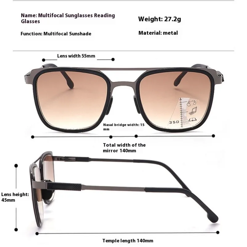 Men's Progressive Multi Focus/distance Dual-use UV Resistant Sunglasses and Reading Glasses Sunglasses Style Presbyopia Glasses