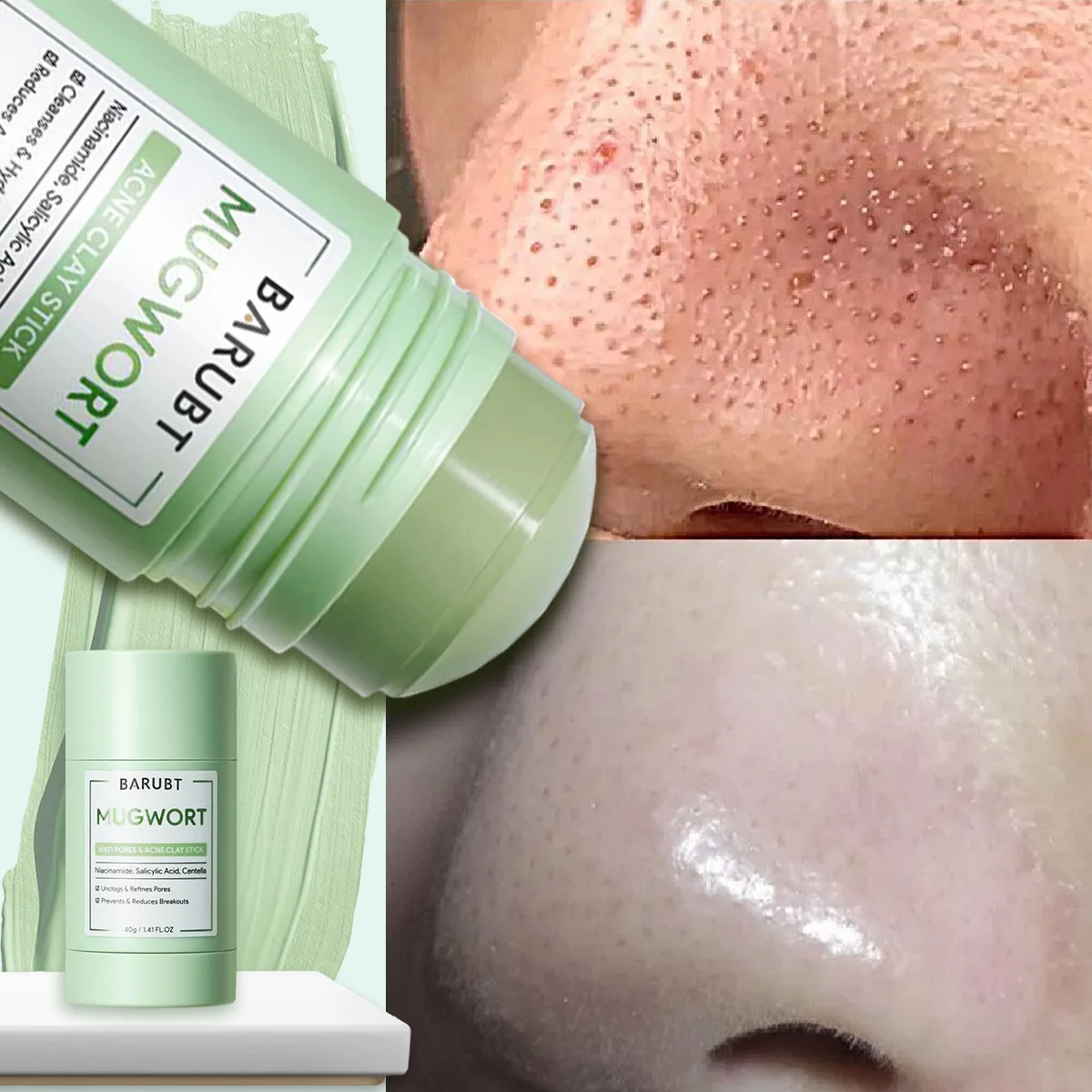 Clay Stick 2PCS Combo – Mugwort Clarifying / Volcano Detox / Bright Boost Even Tone Deep Pore Cleansing Oil Control Non-Strippin