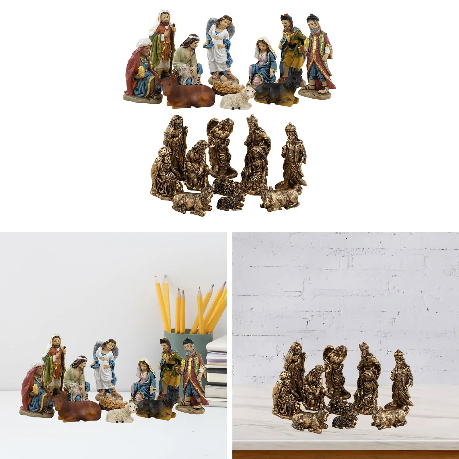 11-teiliges Weihnachtskrippe-Figuren-Mittelstück zum Sammeln, Ornament, Mini-Krippe-Set für Kamin, Weihnachten, Urlaub, Festival