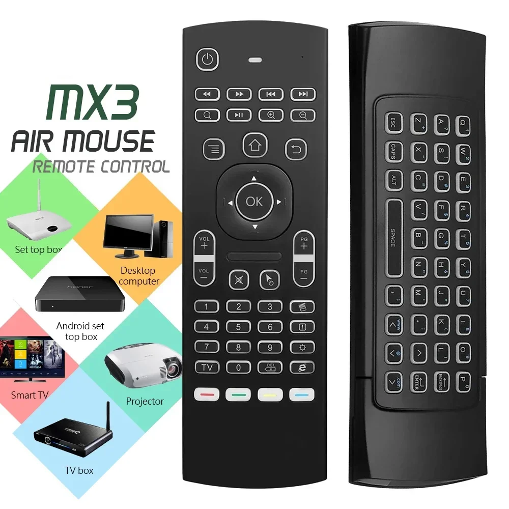 ماوس هوائي عالمي للتحكم عن بعد MX3 صوت بإضاءة خلفية 2.4G RF لوحة مفاتيح لاسلكية لـ Android TV Box X96 Mini H96 MAX للتلفزيون الذكي