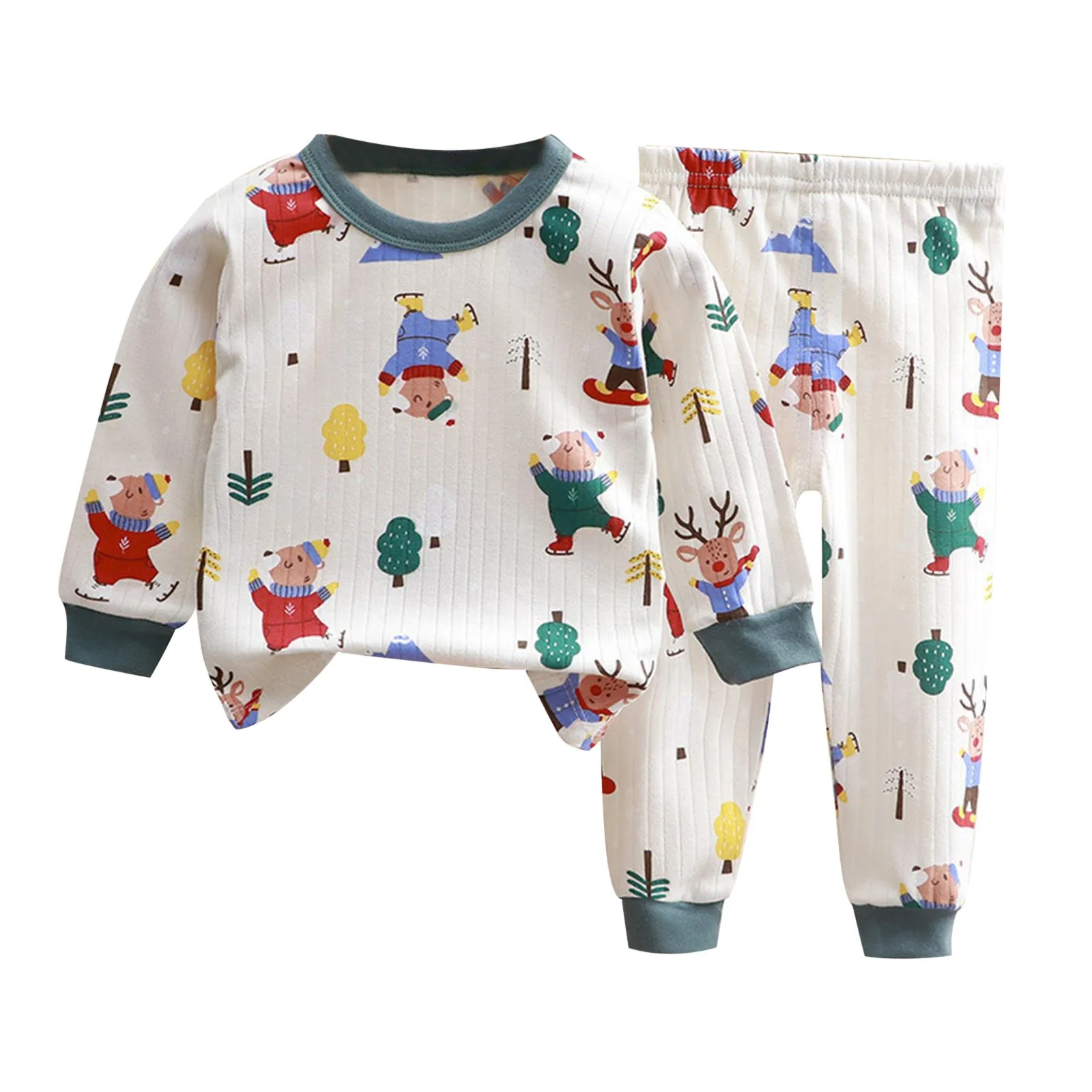 New Kids Pure Cotton Pajamas Boys Girls Cartoon Long Sleeve T-Shirt Top + Pants Baby Spring Autumn Sleepwear Clothes Sets 2024