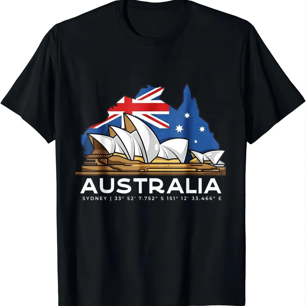 Australia Sydney GPS Coordinates Opera House T-Shirt Casual Vintage Clothes Tops Graphic T Shirts Camiseta Streetwear