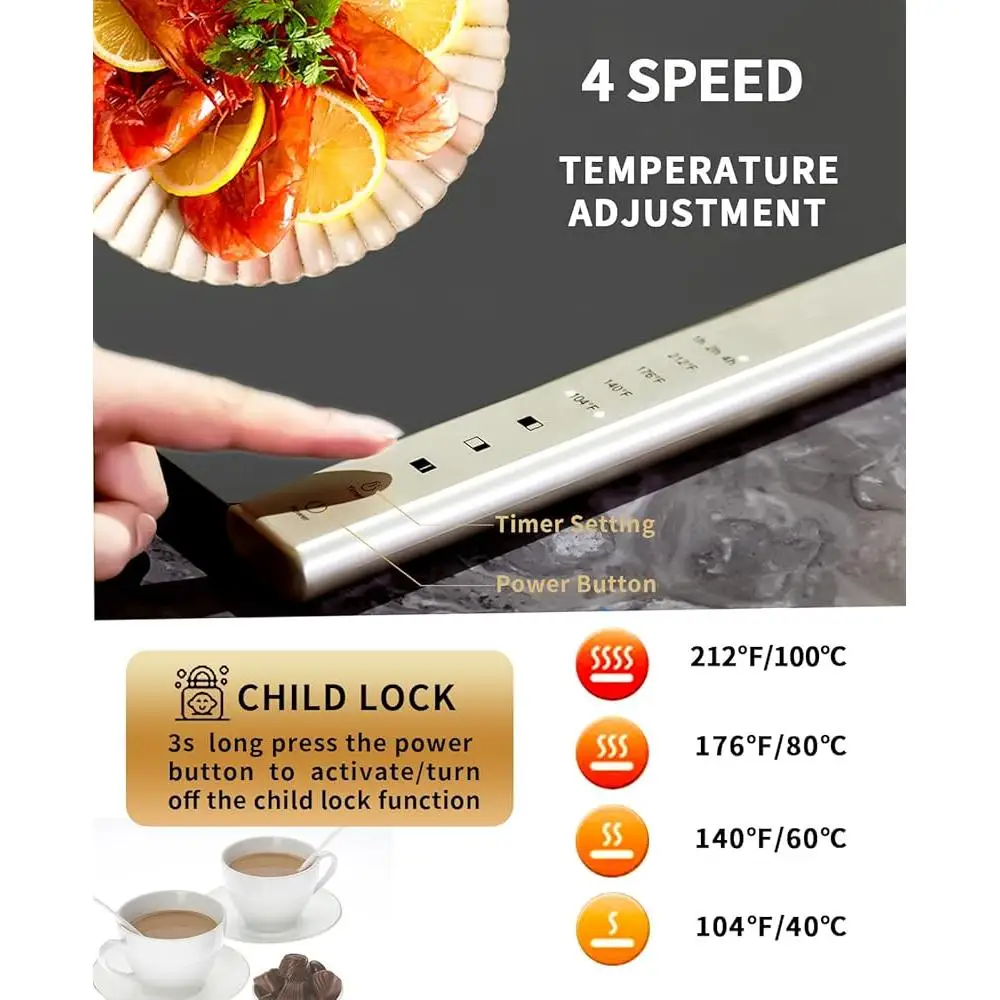 Electric Warming Tray Silicone Food Heating Mat Dual Zone Temperature Control Child Lock Roll Up Storage Buffet Defrosting