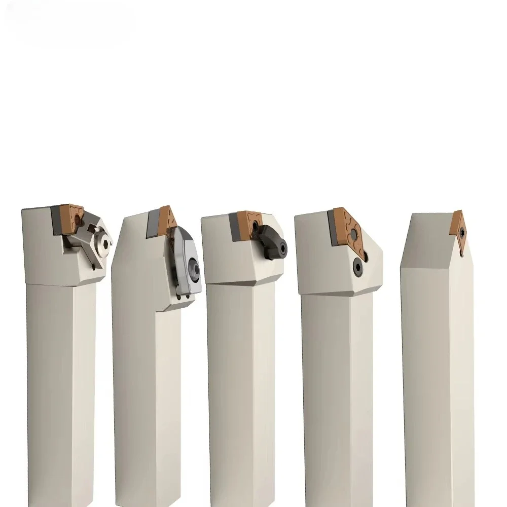 Tool holders with indexable external cutting inserts, suitable for turning steel workpieces, 10 per box.
