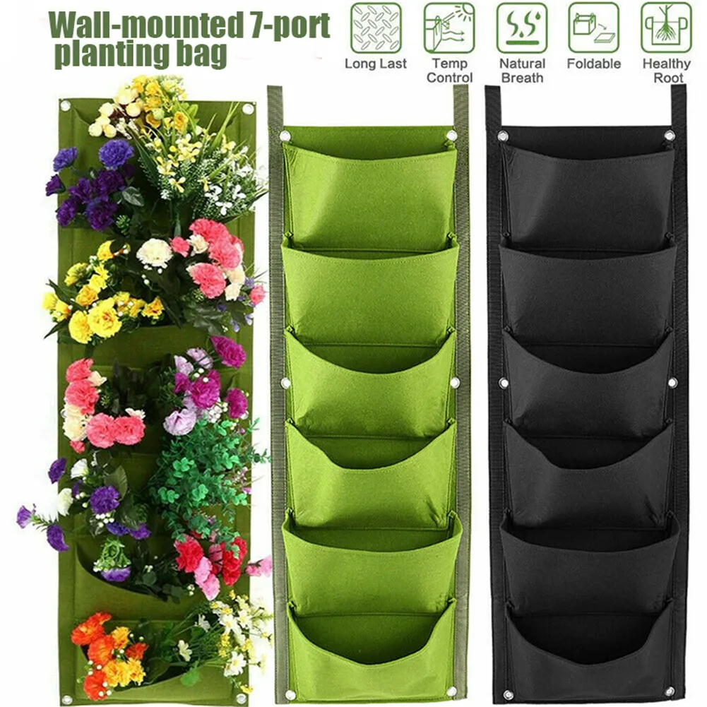 7 Pocket Vertical Growing Planting Bag Wall Hanging Pocket Pot Garden Planter Planting Bag Planting Bag Garden Tool Planting