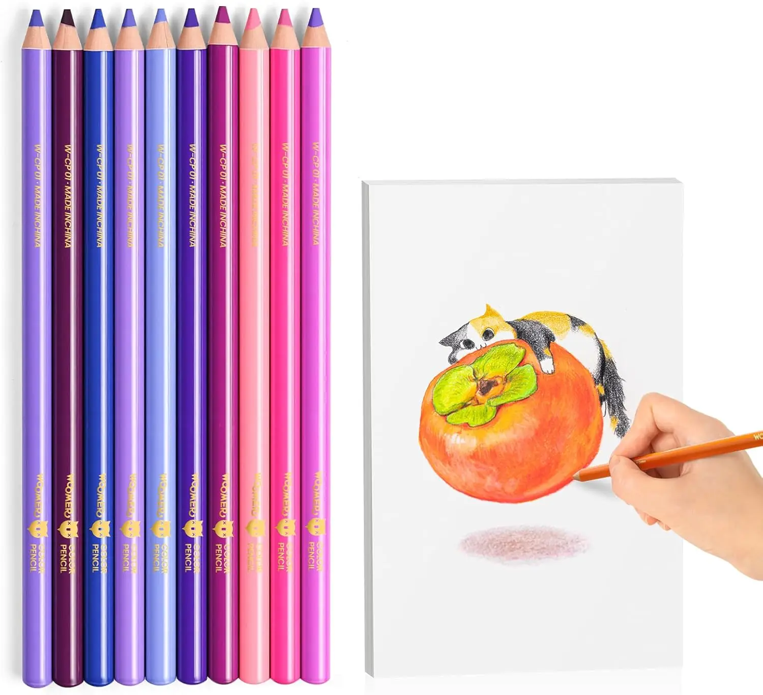 

10-Piece Purple Colored Pencils with 20 Sheets Drawing Paper for Blending Practice