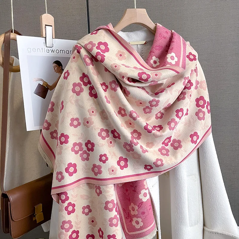 Winter Scarf Luxury Warm Pashmina Scarf Women Hydrangea Tassel Shawl And Wrap Autumn Female Imitation Cashmere Foulard Blanket