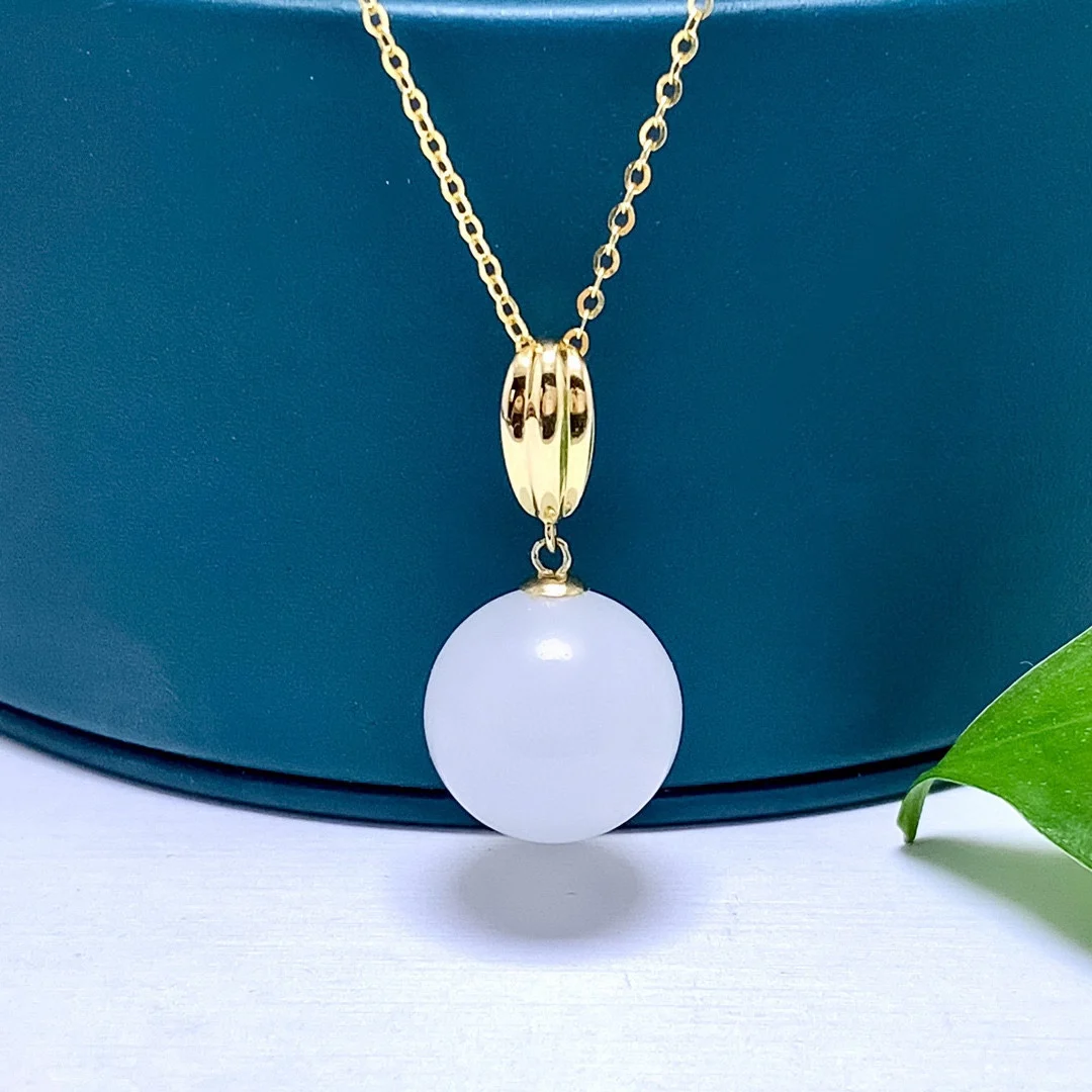 

SHILOVEM 18k yellow gold natural White Jasper pendants none necklace classic wholesale Fine women gift round new yzz12129980hby