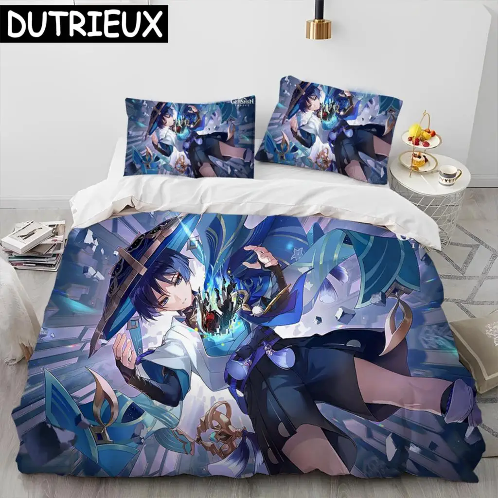 

Genshin Impact Game Gamer Cartoon Comforter Bedding Set,Duvet Cover Bed Set Quilt Cover Pillowcase,king Queen Size Bedding Set