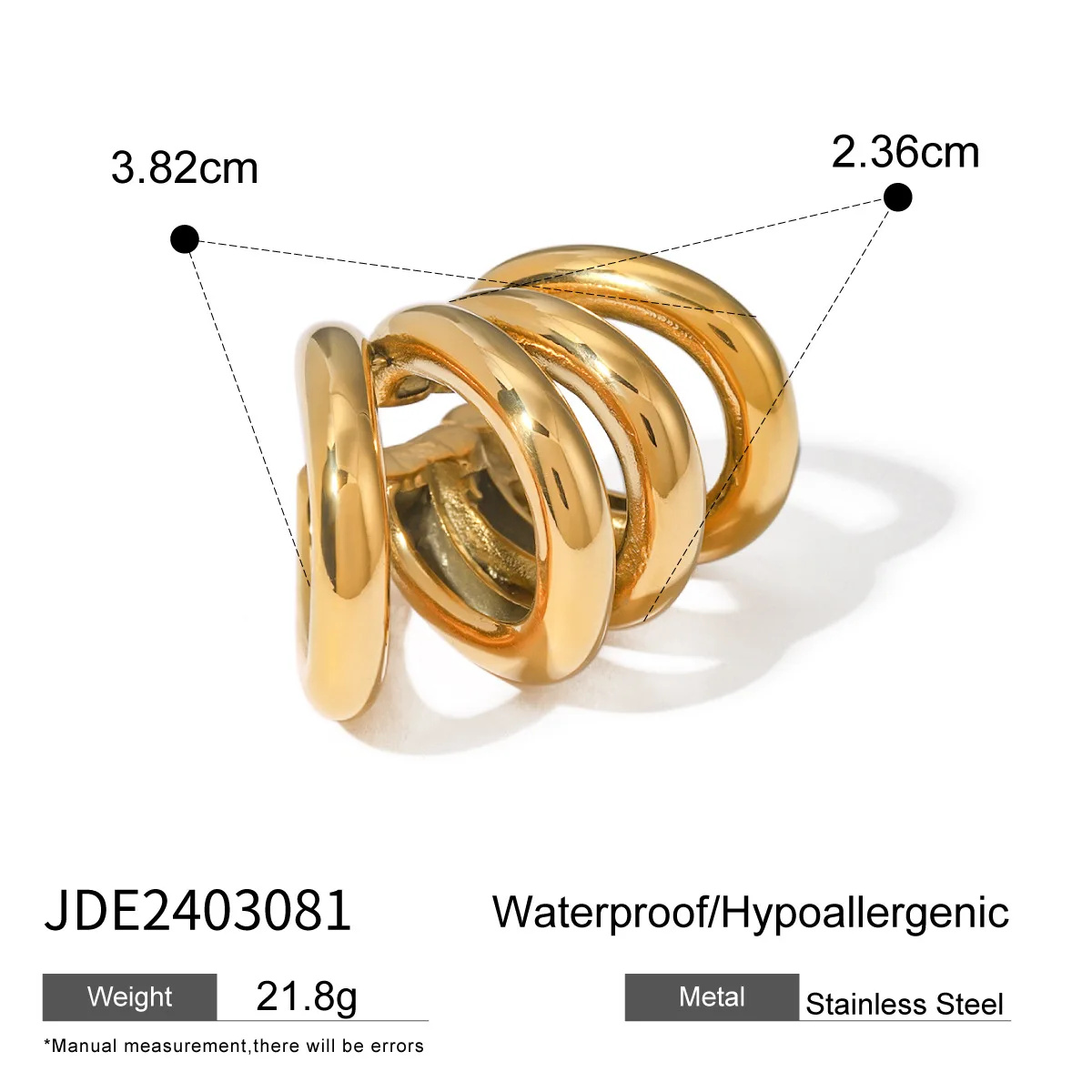 Stainless Steel PVD 18K Gold Plated Tarnish Waterproof  Layered Ring For Woman Jewelry Wholesale INS