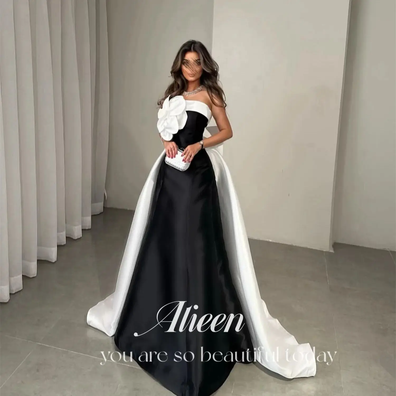 Aileen preto laço personalizado 3d flores elegante vestido de festa de casamento vestidos de noite longos festas femininas mulher baile de formatura