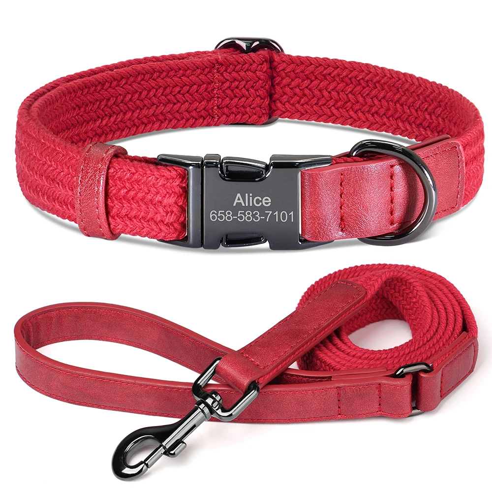 Personalized Dog Collar Leash Set Nylon Dog Collars With Walking Lead Rope Adjustable Pet Necklace for Small Large Dogs Durable