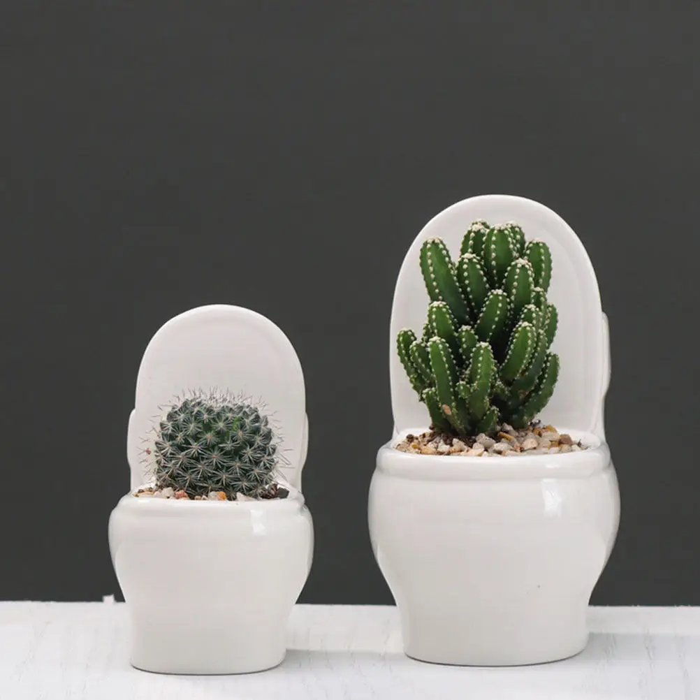 

1 шт. Керамический цветочный горшок в форме унитаза, белый, большой, простой, для суккулентов, милый, художественный, для домашнего декора