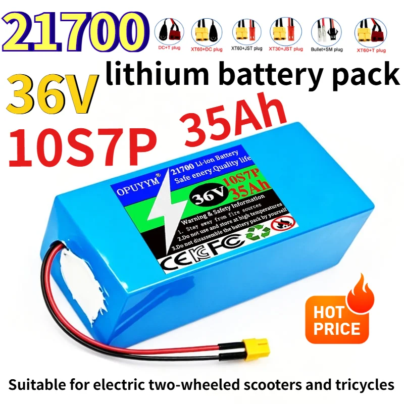 New 21700 10S7P 36V 35Ah High Capacity Lithium Battery Pack 1000W Motor with 30ABMS for Electric Two Wheel Scooter Tricycle