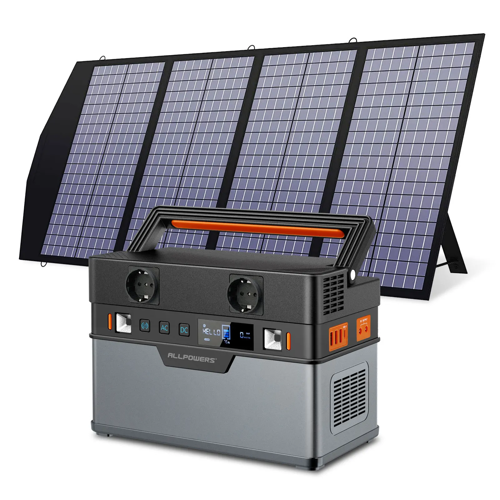 ALLPOWERS 140W Portable Solar Panel Charger With Portable Power Station 700W Pure Sine Wave AC Outlet  for Outdoors Camping RV