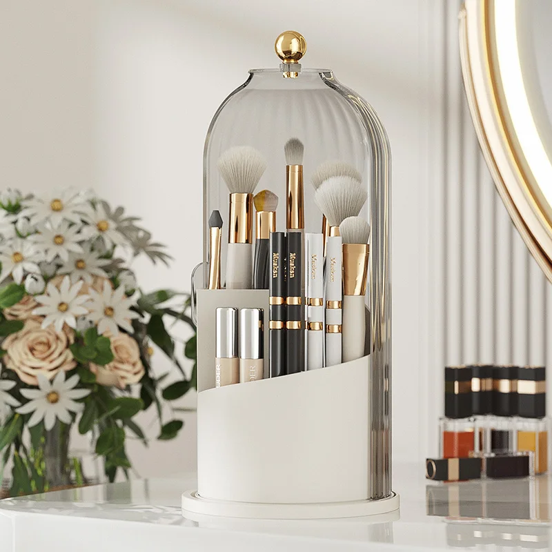 Makeup Brush Holder 360° Rotating With Lid Lipstick Eyebrow Pencil Holder Eye Shadow Storage Box Luxury Cosmetic Organizer